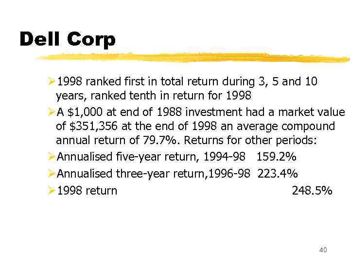 Dell Corp Ø 1998 ranked first in total return during 3, 5 and 10