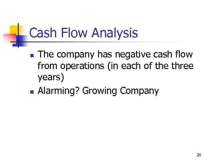 Cash Flow Analysis n n The company has negative cash flow from operations (in
