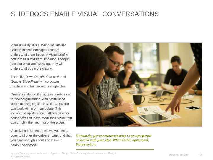 SLIDEDOCS ENABLE VISUAL CONVERSATIONS Visuals clarify ideas. When visuals are used to explain concepts,