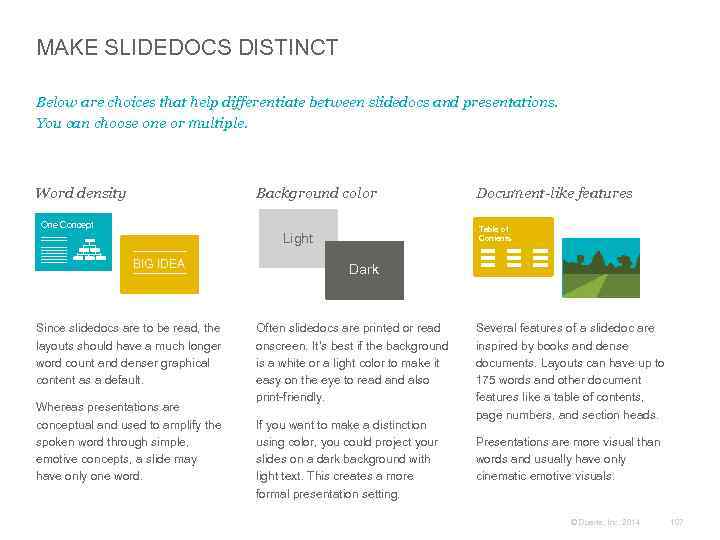 MAKE SLIDEDOCS DISTINCT Below are choices that help differentiate between slidedocs and presentations. You