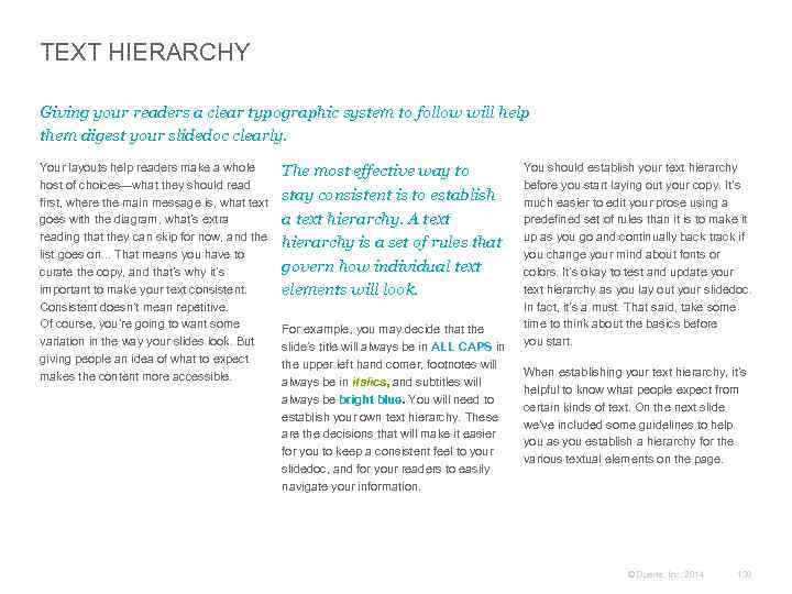 TEXT HIERARCHY Giving your readers a clear typographic system to follow will help them