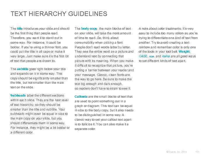 TEXT HIERARCHY GUIDELINES The title introduces your slide and should be the first thing