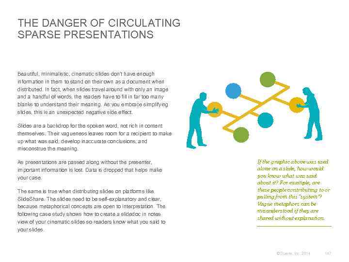 THE DANGER OF CIRCULATING SPARSE PRESENTATIONS Beautiful, minimalistic, cinematic slides don’t have enough information