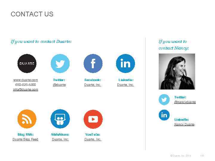 CONTACT US If you want to contact Duarte: www. duarte. com 650 -625 -8200