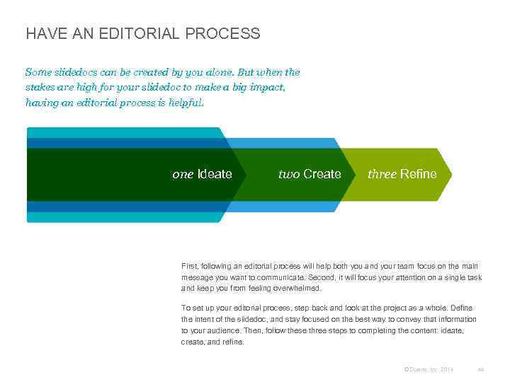 HAVE AN EDITORIAL PROCESS Some slidedocs can be created by you alone. But when