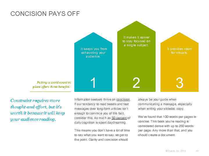 CONCISION PAYS OFF It makes it easier to stay focused on a single subject.