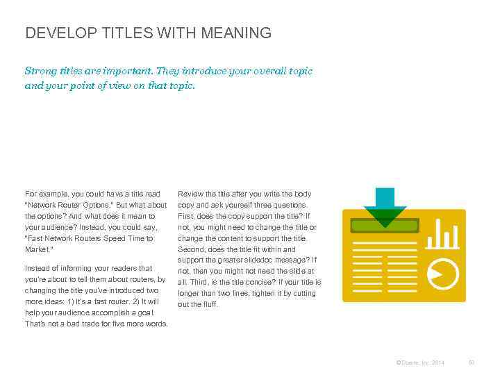 DEVELOP TITLES WITH MEANING Strong titles are important. They introduce your overall topic and