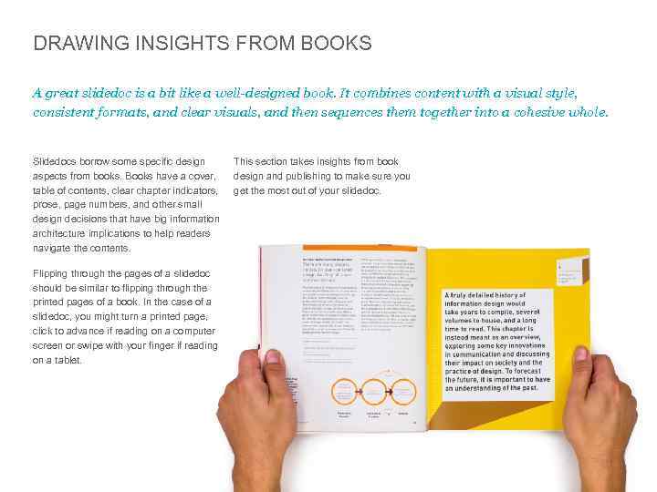 DRAWING INSIGHTS FROM BOOKS A great slidedoc is a bit like a well-designed book.