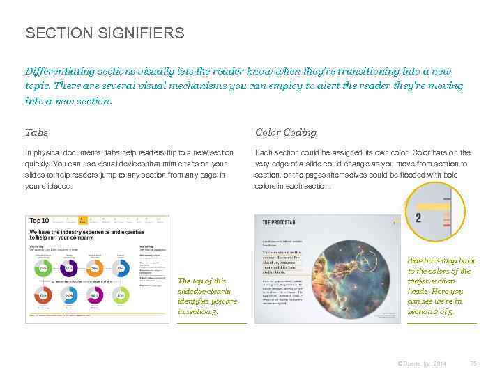 SECTION SIGNIFIERS Differentiating sections visually lets the reader know when they’re transitioning into a