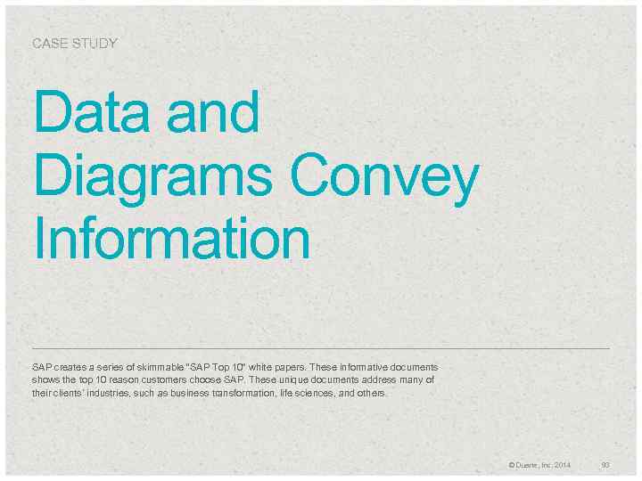 CASE STUDY Data and Diagrams Convey Information SAP creates a series of skimmable “SAP