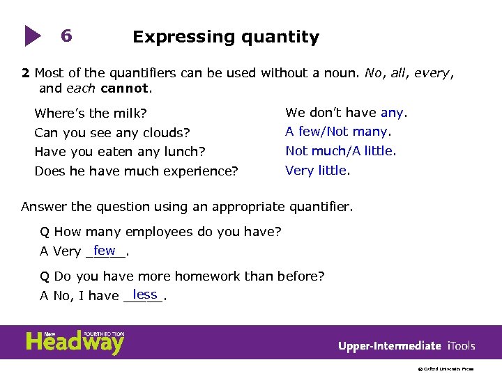 6 Expressing quantity 2 Most of the quantifiers can be used without a noun.