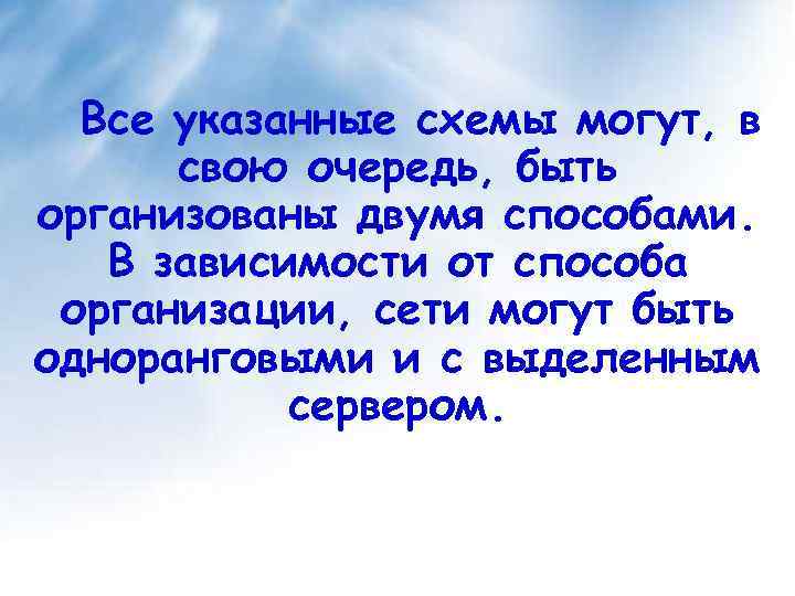 Все указанные схемы могут, в свою очередь, быть организованы двумя способами. В зависимости от