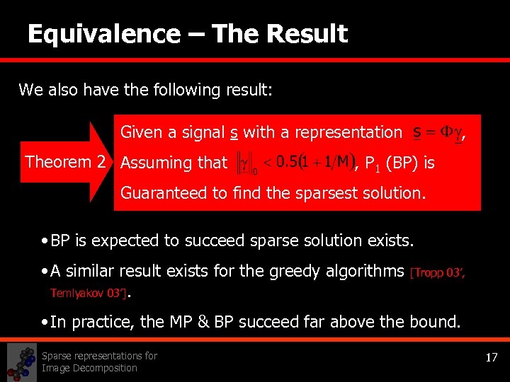 Equivalence – The Result We also have the following result: Given a signal s