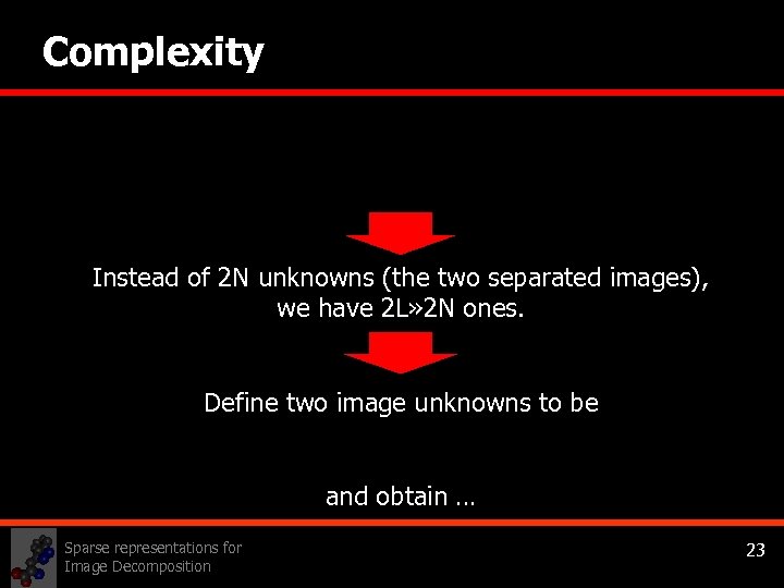 Complexity Instead of 2 N unknowns (the two separated images), we have 2 L»