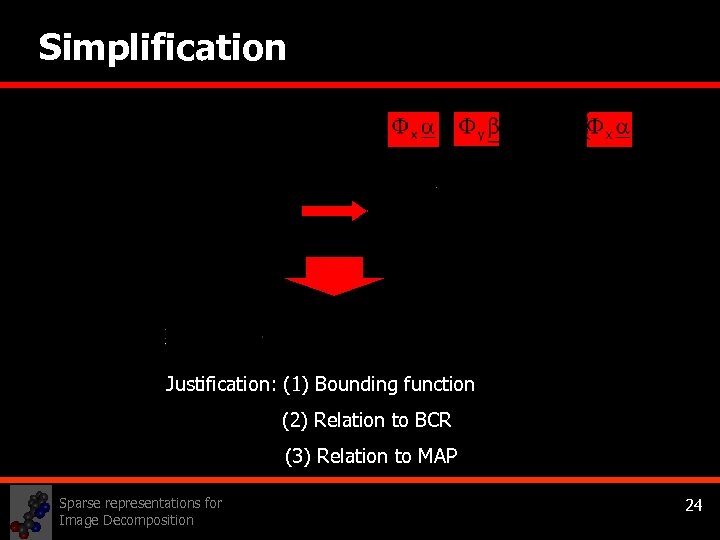 Simplification Justification: (1) Bounding function (2) Relation to BCR (3) Relation to MAP Sparse