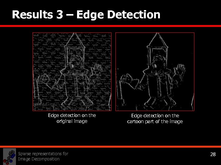 Results 3 – Edge Detection Edge detection on the original image Sparse representations for