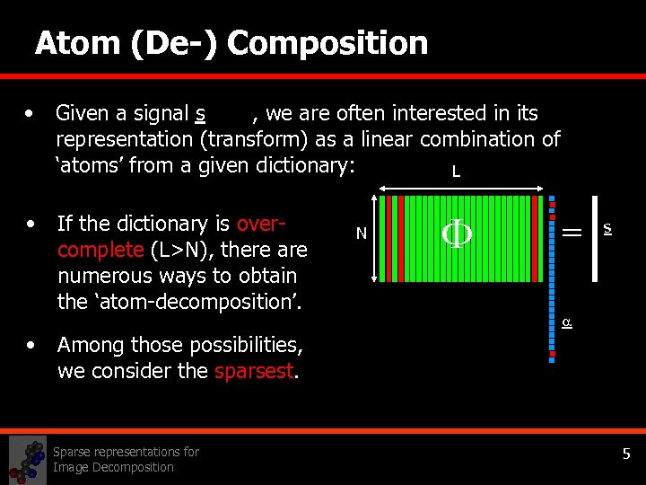 Atom (De-) Composition • Given a signal s , we are often interested in