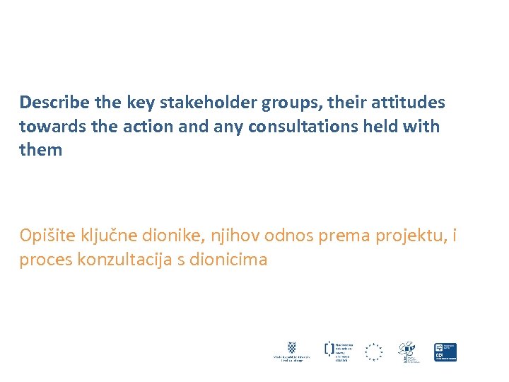 Describe the key stakeholder groups, their attitudes towards the action and any consultations held