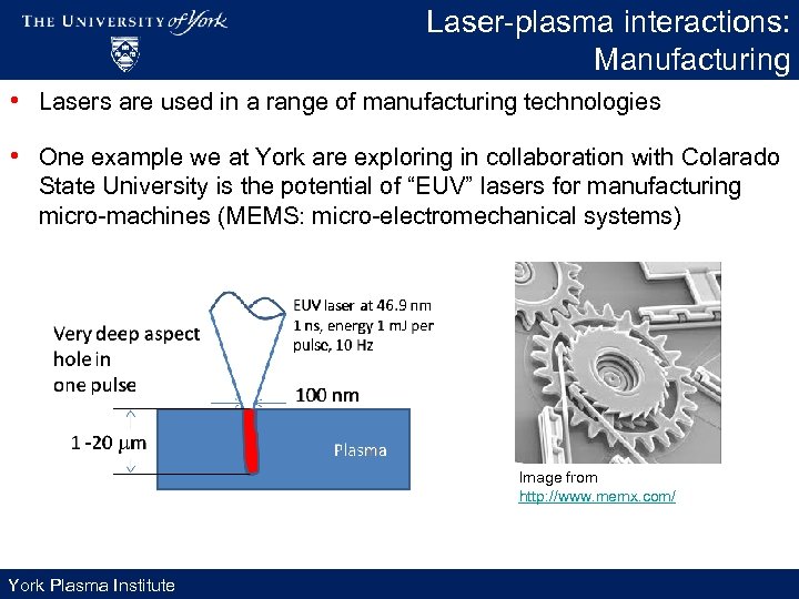 Laser-plasma interactions: Manufacturing • Lasers are used in a range of manufacturing technologies •