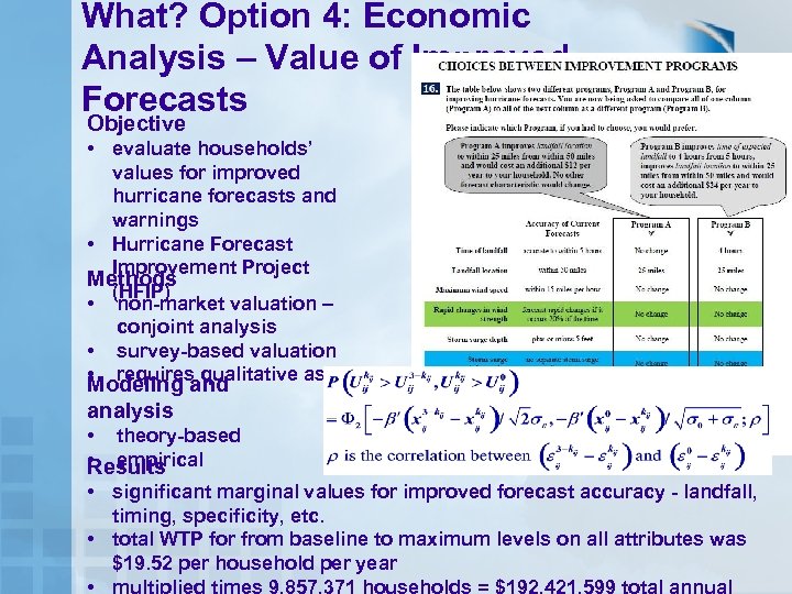 What? Option 4: Economic Analysis – Value of Improved Forecasts Objective • evaluate households’