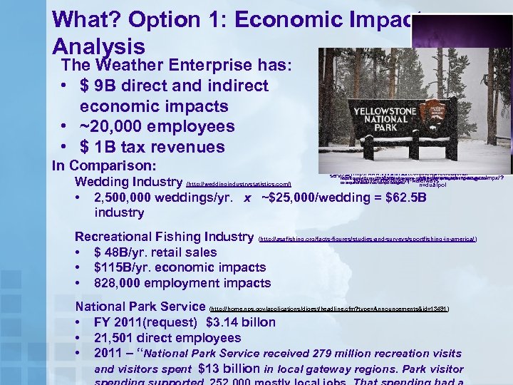 What? Option 1: Economic Impact Analysis The Weather Enterprise has: • $ 9 B