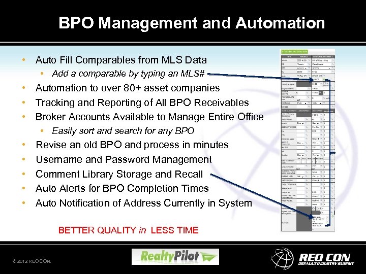 BPO Management and Automation • Auto Fill Comparables from MLS Data • Add a