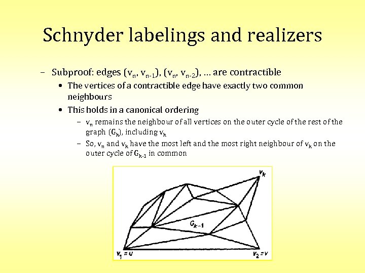 Schnyder labelings and realizers – Subproof: edges (vn, vn-1), (vn, vn-2), … are contractible