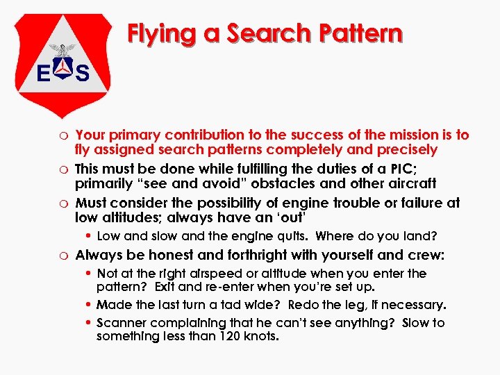 Flying a Search Pattern m m m Your primary contribution to the success of