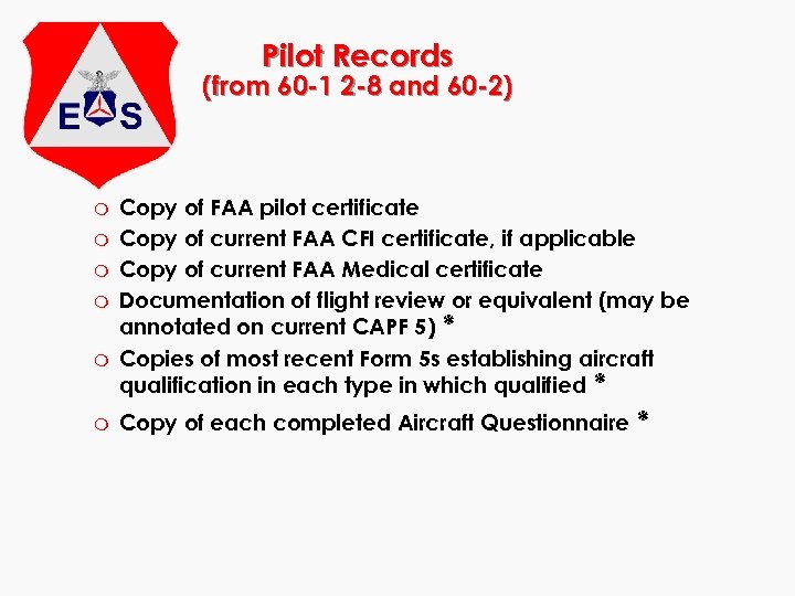 Pilot Records (from 60 -1 2 -8 and 60 -2) m m m Copy