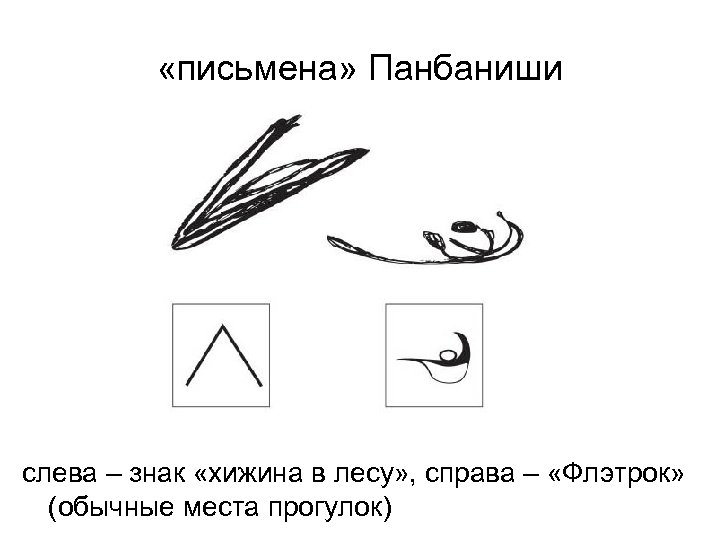  «письмена» Панбаниши слева – знак «хижина в лесу» , справа – «Флэтрок» (обычные