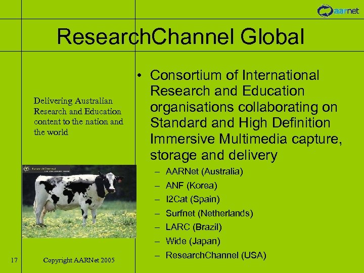 Research. Channel Global Delivering Australian Research and Education content to the nation and the