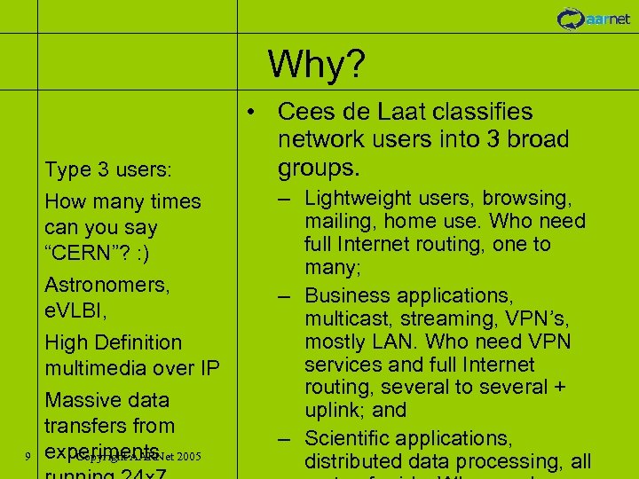 Why? Type 3 users: How many times can you say “CERN”? : ) Astronomers,