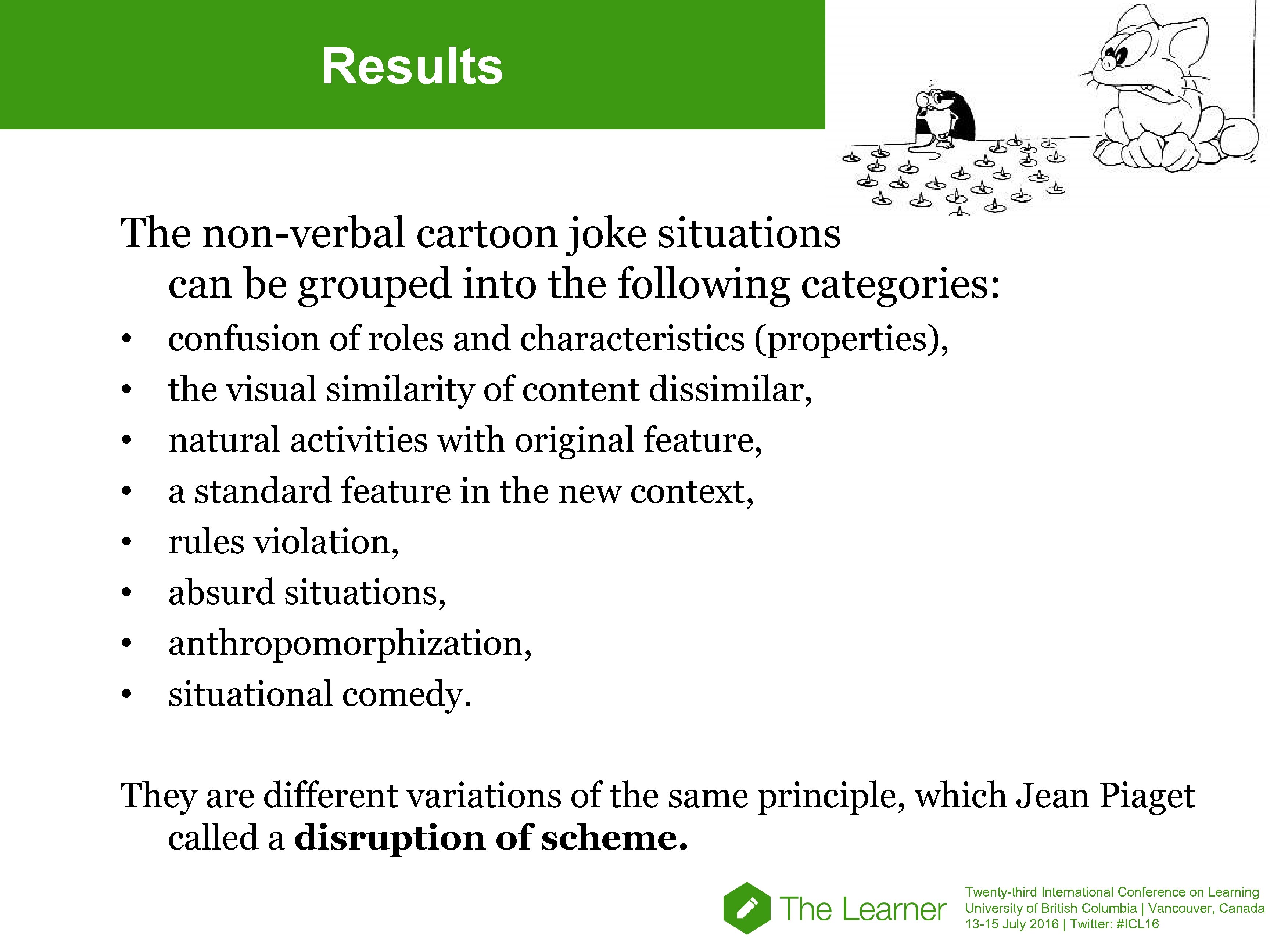 Results The non-verbal cartoon joke situations can be grouped into the following categories: •