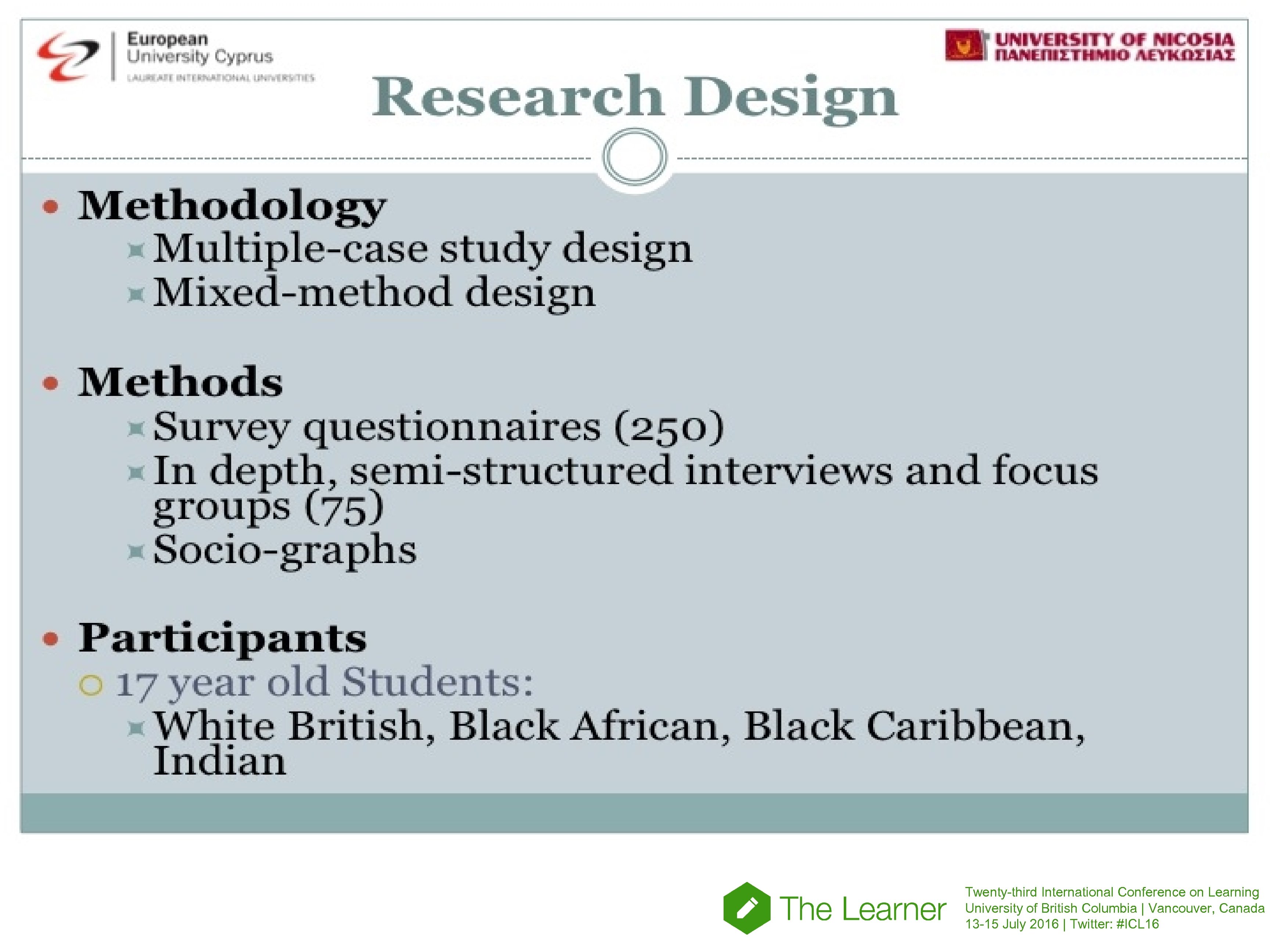 Twenty-third International Conference on Learning University of British Columbia | Vancouver, Canada 13 -15