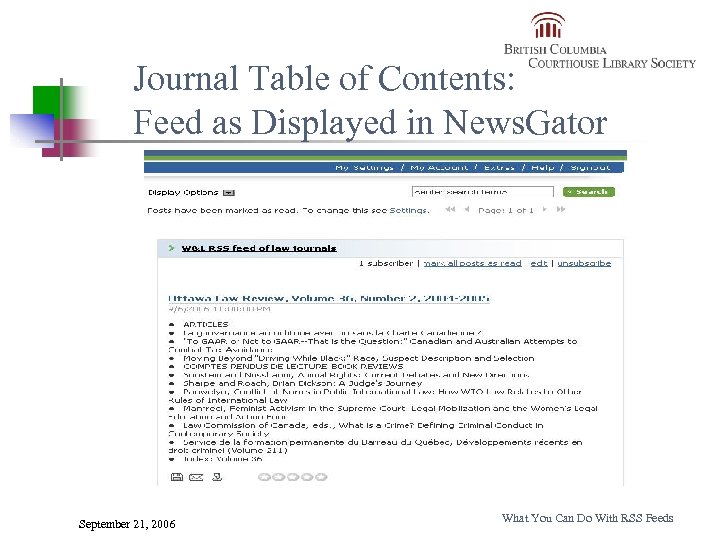 Journal Table of Contents: Feed as Displayed in News. Gator September 21, 2006 What