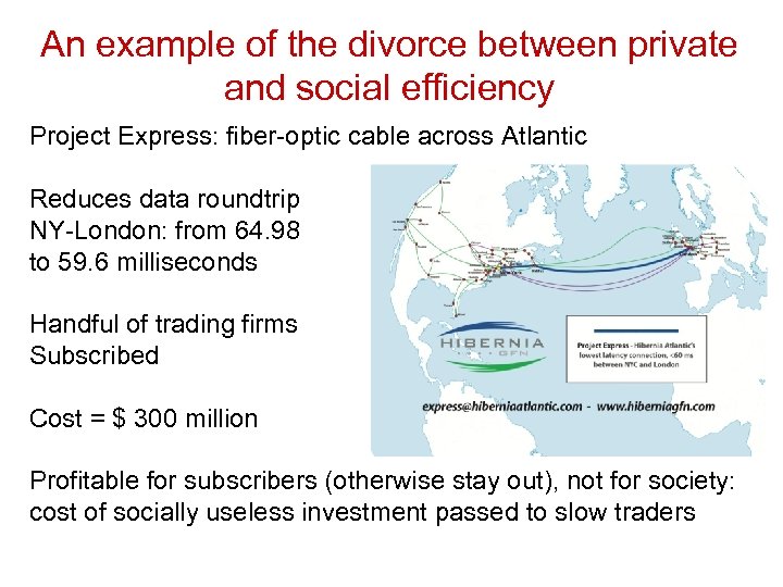 An example of the divorce between private and social efficiency Project Express: fiber-optic cable