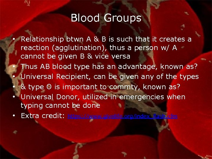 Blood Groups • Relationship btwn A & B is such that it creates a