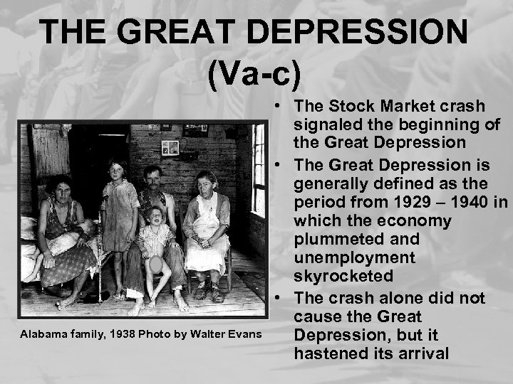 THE GREAT DEPRESSION (Va-c) Alabama family, 1938 Photo by Walter Evans • The Stock