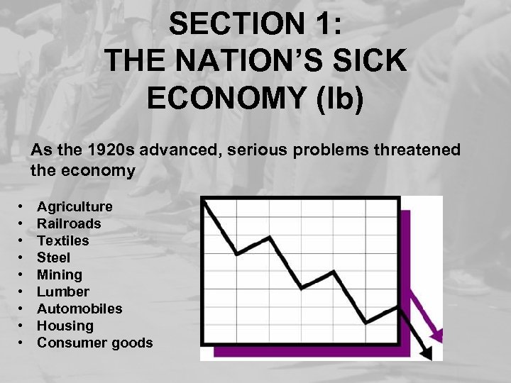 SECTION 1: THE NATION’S SICK ECONOMY (Ib) As the 1920 s advanced, serious problems