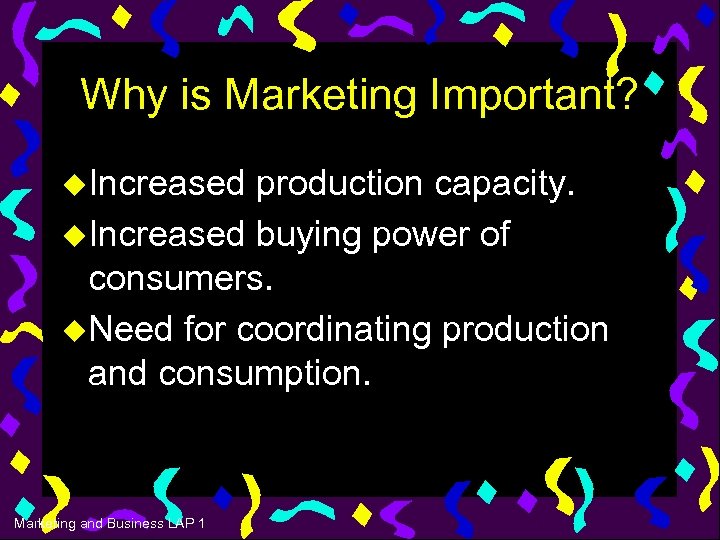 Why is Marketing Important? u. Increased production capacity. u. Increased buying power of consumers.