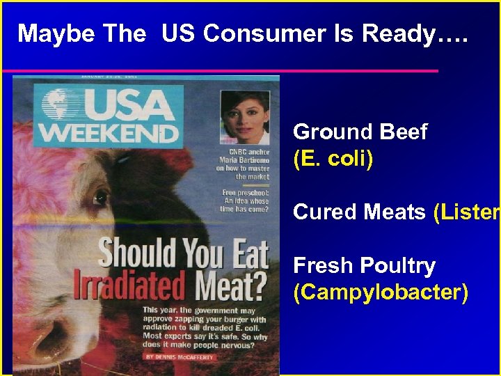 Maybe The US Consumer Is Ready…. Ground Beef (E. coli) Cured Meats (Listeri Fresh