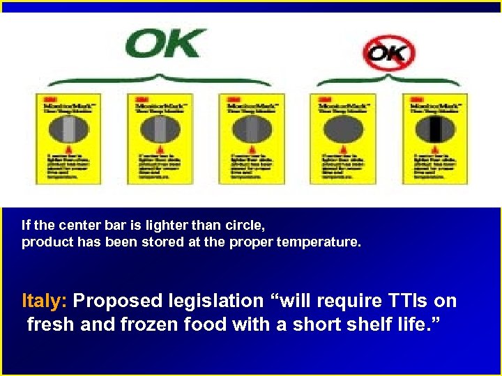 If the center bar is lighter than circle, product has been stored at the