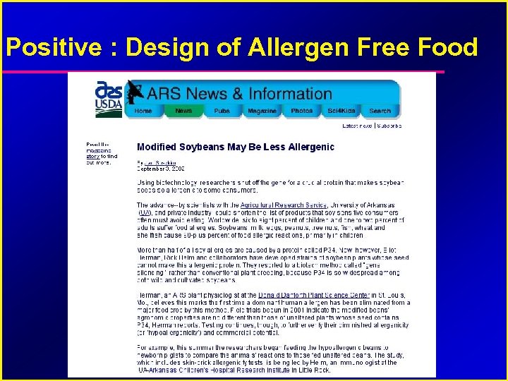 Positive : Design of Allergen Free Food 