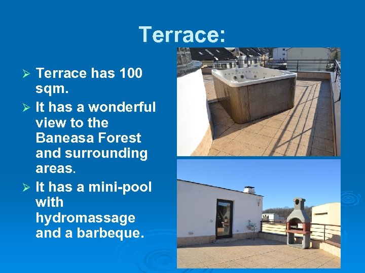 Terrace: Terrace has 100 sqm. Ø It has a wonderful view to the Baneasa