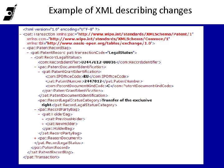 Example of XML describing changes 