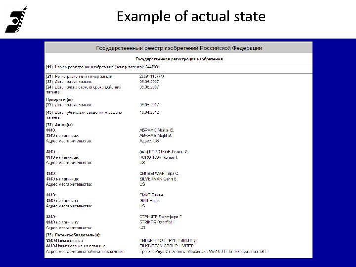 Example of actual state 