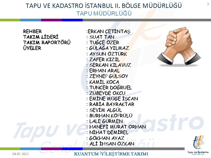 TAPU VE KADASTRO İSTANBUL II. BÖLGE MÜDÜRLÜĞÜ TAPU MÜDÜRLÜĞÜ REHBER TAKIM LİDERİ TAKIM RAPORTÖRÜ