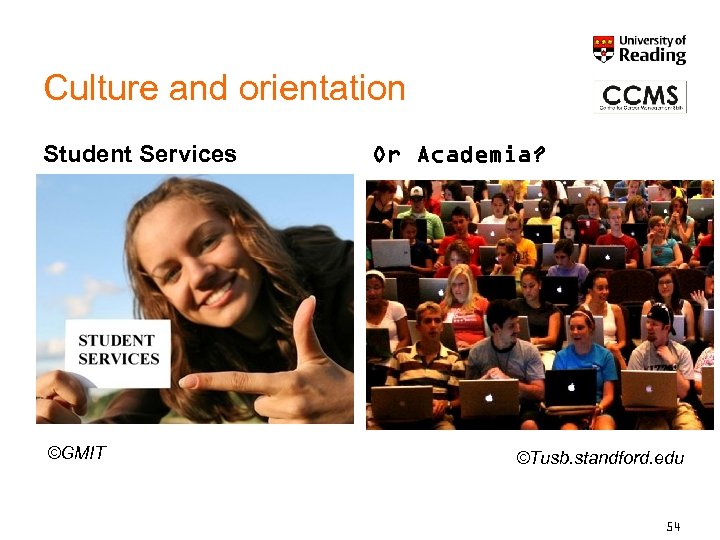 Culture and orientation Student Services ©GMIT Or Academia? ©Tusb. standford. edu 54 