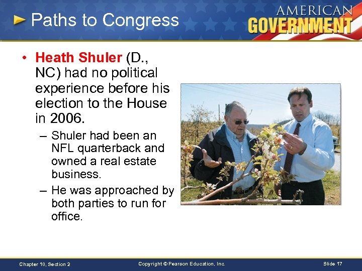 Paths to Congress • Heath Shuler (D. , NC) had no political experience before