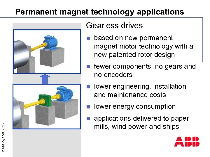  Permanent magnet technology applications Gearless drives based on new permanent magnet motor technology